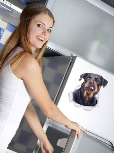 Miniatura 2 de Winston & Bear Calcomanías divertidas de pared para perros Rottweiler, paquete de 2, calcomanías 3D Rottie para paredes, automóviles, inodoro y más