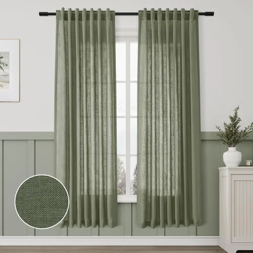 Miniatura 31 de Aersas Aqua Green Linen Curtains 84 Inches Long 2 Panels Set Back Tab Rod Pocket Living Room Curtain Farmhouse Rustic Light Filtering Hook Drapes