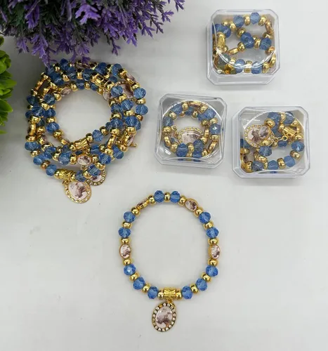 Miniatura 3 de Bautismo Favores Rosario Strech Pulsera Cruz Fiesta Recuerdos de Bautizo Católico Cristiano Recuerdos de Recuerdos de Recuerdos - 12 PCS