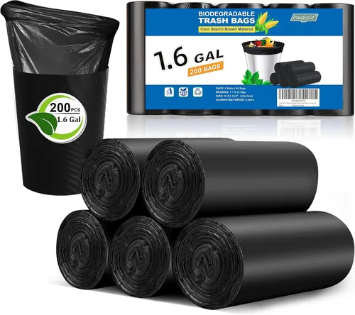 Miniatura 13 de Inwaysin 200 bolsas de basura de baño a base de almidón de plantas de 2.6 galones, fuertes, sin perfume, expandidas, verdes, 10L