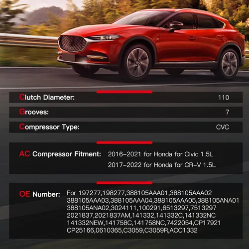 Miniatura 2 de cciyu Compresor de aire acondicionado para Honda Civic 2016-2021 para Honda CR-V 2017-2022 1.5L reemplaza al compresor de CA para automóvil