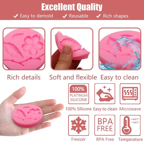 Miniatura 3 de Moldes en forma de flor de durazno, 4 unidades, moldes de silicona para decoración de pasteles, dulces, azúcar, cupcakes, pasteles, paletas