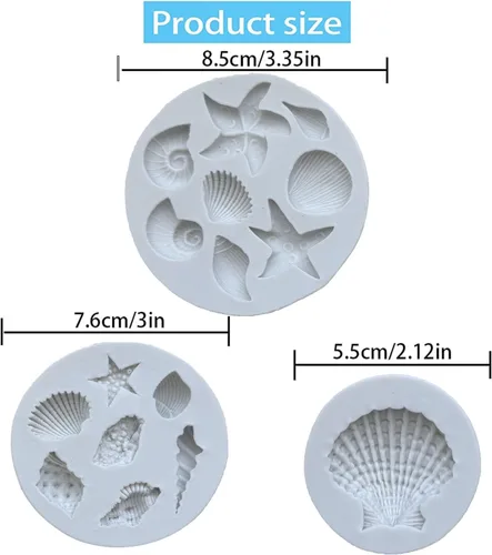 Miniatura 2 de 3 moldes de silicona para tartas con temática marina, concha, estrella de mar, coral, para hornear, decoración de pasteles, chocolate, caramelo