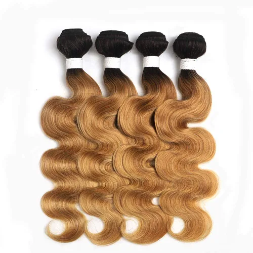 Miniatura 5 de X-TRESS 1b27 - 1 paquete de extensiones de cabello brasileño ondulado con degradado rubio miel, 100 % humano, extensiones de cabello humano