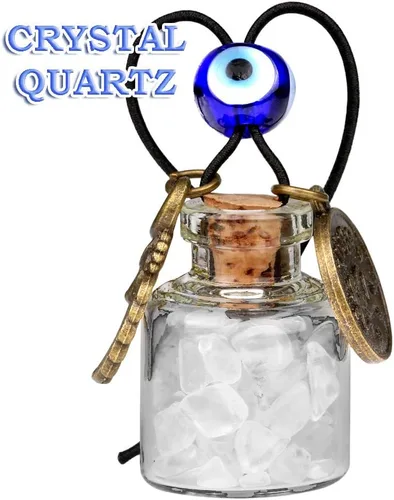 Miniatura 3 de Zodiac Birthstone Car Charms for Rearview Mirror Hanging - Two Gemstone Good Luck Bottles with Evil Eye Protection Bead and Guardian Angel Wing