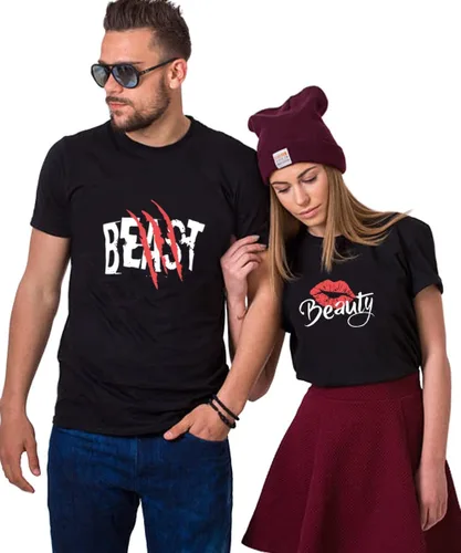 Beast Beauty - Camiseta a juego para pareja para marido y esposa, camiseta de algodón puro a juego para pareja (paquete de 1 camiseta)