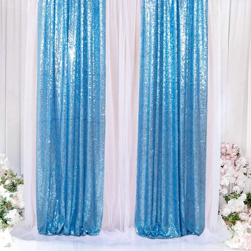 Miniatura 5 de ShinyBeauty Cortinas de Lentejuelas Azul Bebé 2 pies x 8 pies 4 Paneles Telón de Fondo de Lentejuelas para Fotografía Pared Brillante Telón de Fondo