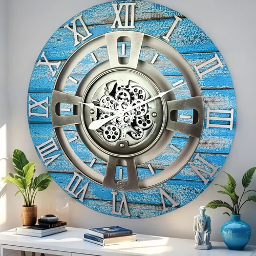 Miniatura 28 de ImprovingLife The Gears Reloj de pared con engranajes móviles reales línea Inglaterra (Verde Aguamarina, 24 pulgadas (60 cm))