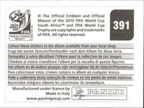 Miniatura 2 de Pegatinas de la Copa Mundial de la FIFA de Panini 2010 #391 Camerún – Adhesivo oficial de álbum de fútbol del equipo de Camerún