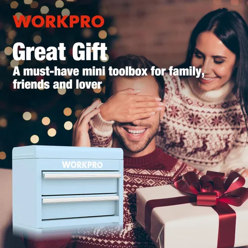 Miniatura 5 de WORKPRO Mini caja de herramientas de metal con 2 cajones y almacenamiento superior, pequeña caja de herramientas con forros de PVC y almohadillas