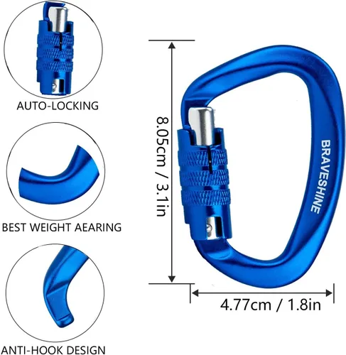 Miniatura 2 de Clips de mosquetón resistentes 12KN Aluminio D Ring Double Lock Caribeaner Hooks