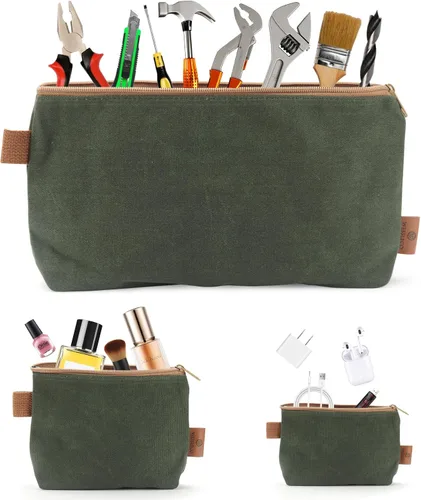 Miniatura 6 de Bolsa de Lona con Cremallera, Paquete de 3 Organizador de Bolsa Pequeña para Herramientas, Bolsa Mini con Cremallera de Lona Encerada Resistente