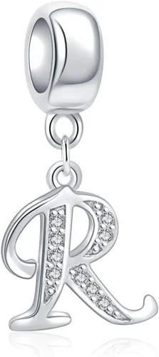 Miniatura 78 de ABUN Abalorio de plata de ley 925 con letra A a la Z, espaciador de inicial, con circonita cúbica transparete colgante, auténtica, para pulseras