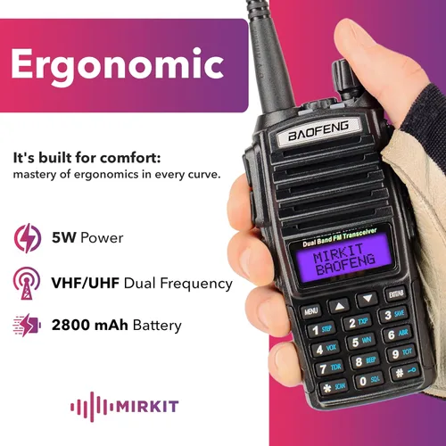 Miniatura 4 de Mirkit Baofeng - Radio de jamón UV-82 MK3 - Walkie Talkies de largo alcance 5 W de potencia máxima Radio bidireccional VHF/UHF 144-148/420-450 MHz
