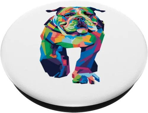 Miniatura 2 de Colorido retrato de arte pop de bulldog inglés Bulldog británico PopSockets intercambiables PopGrip