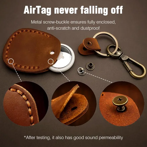Miniatura 7 de Llavero de Airtag de cuero genuino, llavero portátil de Air tag con anillos para llaves, funda de cobertura oculta completa compatible con Airtag