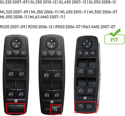 Miniatura 3 de Jaronx 2 tapas de botón para interruptor de ventana del conductor compatibles con Mercedes Benz, Power Master, interruptor de elevalunas compatible