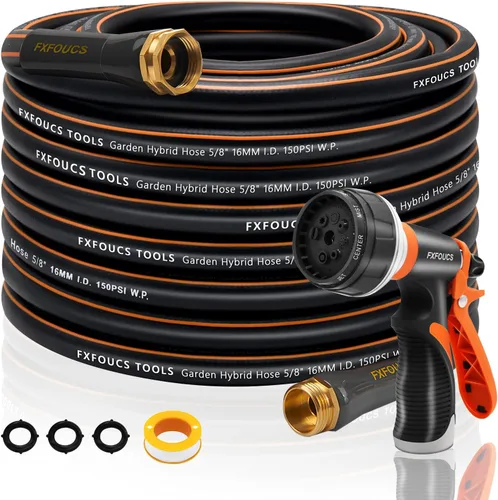 Miniatura 14 de Manguera de jardín resistente, manguera híbrida flexible y ligera de 5/8 pulgadas con presión de estallido de 600 PSI, mango giratorio y accesorios