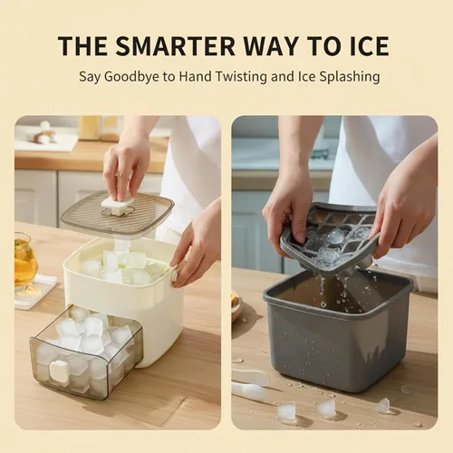 Miniatura 6 de Bandeja de cubitos de hielo con tapa y contenedor: bandeja de hielo portátil para congelador - Molde de hielo de fácil liberación - Sistema de Blanco