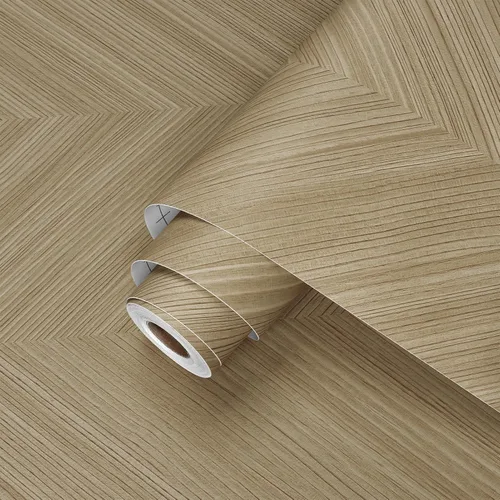 Wallercity Papel tapiz de espiga marrón claro para despegar y pegar, diseño de rayas modernas, papel tapiz autoadhesivo con aspecto de madera, papel