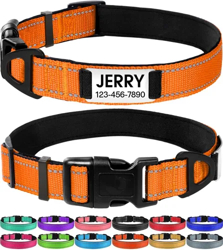 Miniatura 9 de Joytale Collares para perros personalizados, collar de nailon reflectante con placa de nombre grabada, personalizado para perros medianos, verde