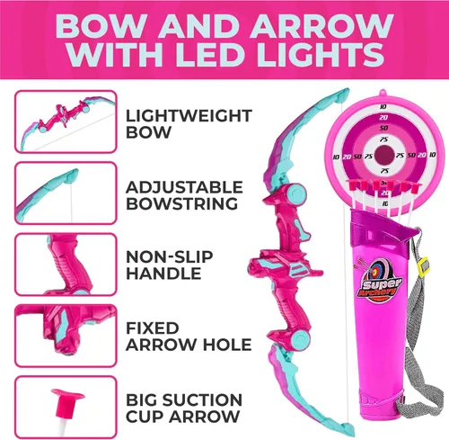 Miniatura 7 de Toysery Juego de tiro con arco para niños con luces flash LED, arco de juguete y flechas para niños de 6 a 8 años, incluye arco de tiro con arco, 6