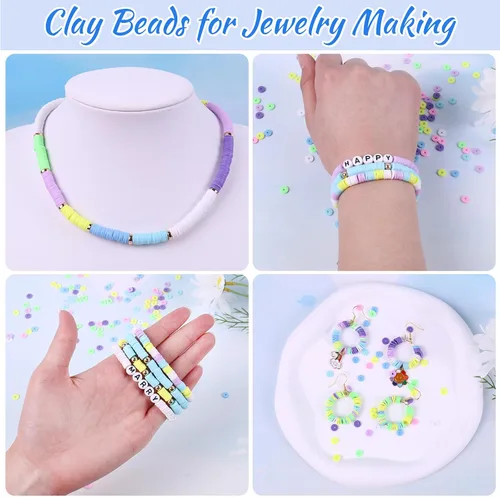 Miniatura 4 de Wuollgess Juego de 3500 cuentas de arcilla pastel para hacer pulseras, cuentas heishi de macarrón de polímero para joyas, kit de pulsera de amistad