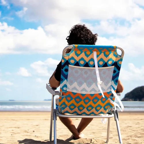 Miniatura 4 de SUNNYFEEL Silla de Playa Plegable Extra Ancha de 28", 5 Posiciones Completamente Reclinable, Silla de Camping Portátil de 17" de Alto con Portavasos