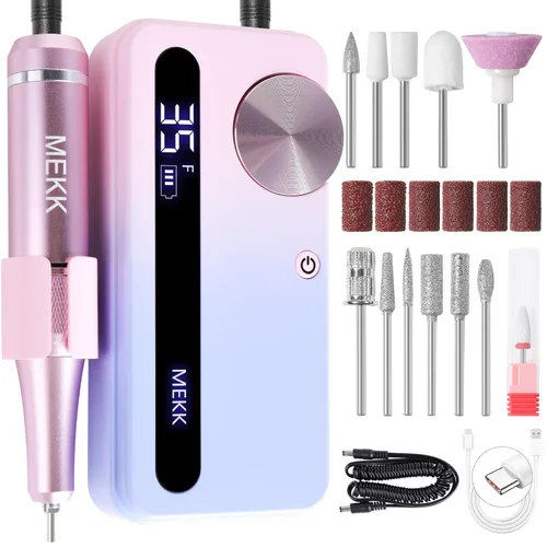 Miniatura 11 de Kit de taladro de uñas MEKK, taladro eléctrico profesional de 35000 RPM con 12 piezas de brocas, lima de uñas eléctrica anti-sacudida sin cable