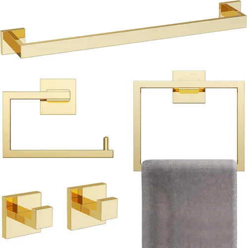 Miniatura 15 de YACVCL Juego de 5 piezas de accesorios de baño de oro cepillado, juego de toalleros de baño de acero inoxidable SUS304 de 23.6 pulgadas, accesorios
