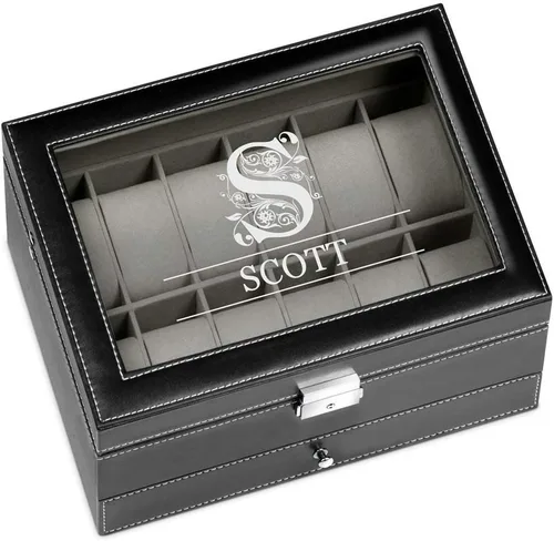 Miniatura 2 de Maverton Organizador de exhibición de relojes para hombres 12 ranuras Elegante caja personalizada para hombre Estuche para coleccionista Soporte