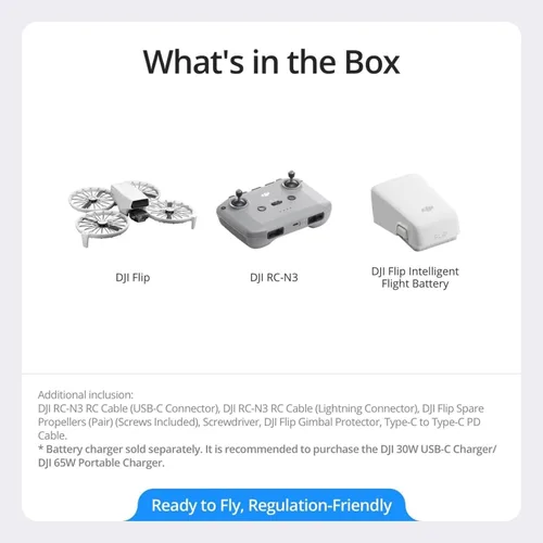 Miniatura 6 de DJI Flip (RC-N3), dron con cámara 4K UHD para adultos, menos de 249 g, estabilización de cardán de 3 ejes, transmisión de video de 44000 pies/13 km