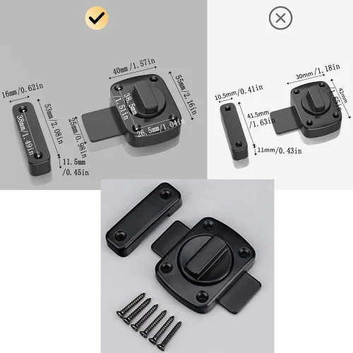 Miniatura 5 de KAFENDA Cerradura de puerta de baño Perno de ventana Gabinete de ventana Pestillo de seguridad giratorio Aleación de zinc con tornillo negro