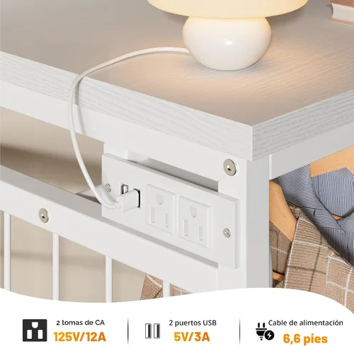 Miniatura 5 de EnHomee Cómoda blanca de 125 cm de ancho para dormitorio con estante colgante, cómoda de 6 cajones con luces LED y estación de carga, cómodas