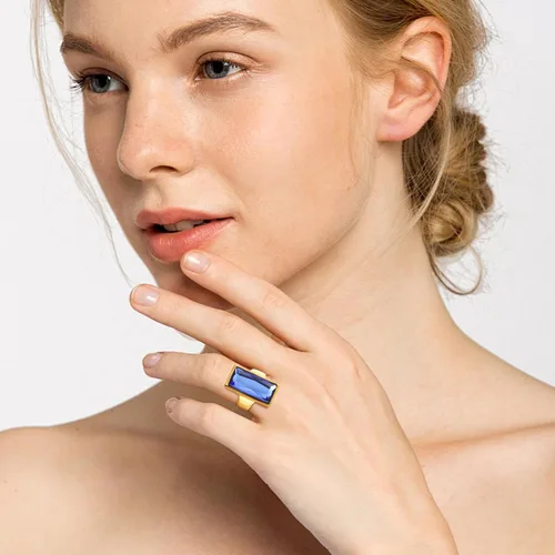 Miniatura 2 de VNOX Anillo de ónix rectangular de acero inoxidable chapado en oro de cristal negro vintage para mujer
