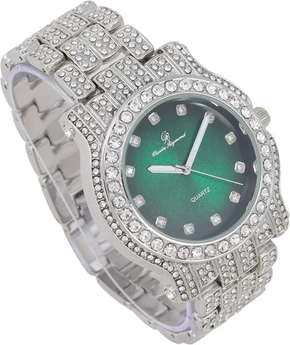 Miniatura 30 de Charles Raymond Bling-ed Out Ultimate Hip Hop Royalty Reloj para hombre con número romano de fácil lectura o indicadores de tiempo de diamantes