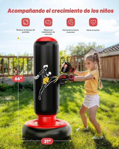 Miniatura 3 de QPAU Kids Punching Bag Toy with Boxing Gloves, 66 Inch Larger Stable Kids Inflatable Boxing Bag Set, Gifts for Boys & Girls Age 6-12, for Practicing