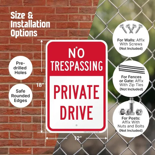 Miniatura 3 de SmartSign Señal de unidad privada No Trespassing - Paquete de 2, 18 x 12 pulgadas, compuesto de aluminio de 0.079 pulgadas, agujeros preperforados