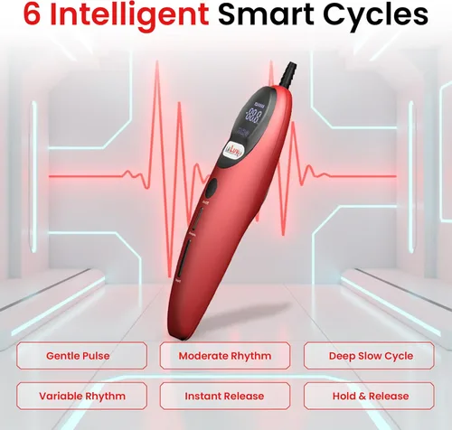 Miniatura 7 de LeLuv Magna LCD Smart Aspiradora de Mano Controladora Bomba de Vacío USB Recargable Modos Programables o Manuales - Suave Rojo de Silicona