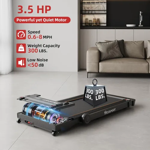 Miniatura 4 de Treadmill with Incline, 3 in 1 Under Desk Treadmill Walking Pad with Removable Desk Workstation 3.5HP Foldable Compact Walking Treadmills for Home