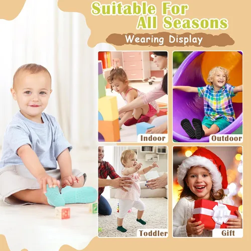 Miniatura 5 de Calcetines antideslizantes para niños, calcetines de tobillo con agarre, calcetines antideslizantes 15 pares para niños activos, niños de 6 meses a