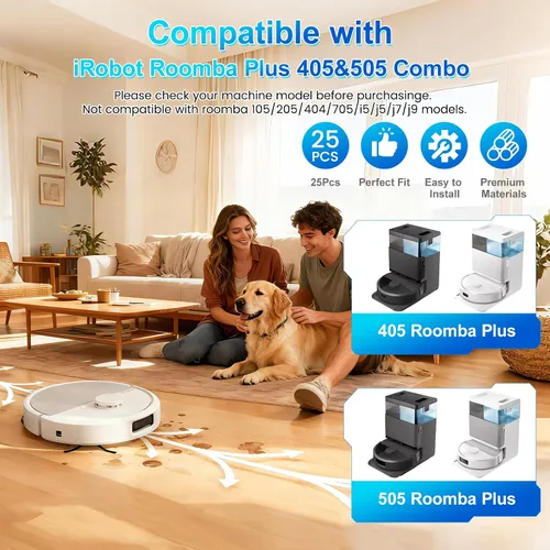 Miniatura 3 de Piezas de repuesto para iRobot Roomba Plus 405/505 Combo Robot Aspirador y Trapeador, 25 piezas Kit de accesorios: 2 cepillos principales, 6 bolsas