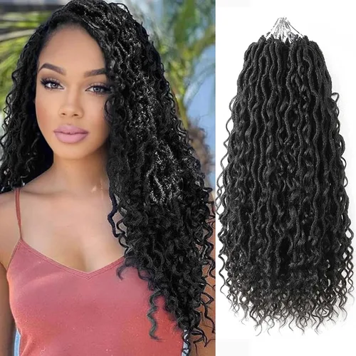 Miniatura 19 de Copper Goddess Faux Locs Cabello de Ganchillo con Puntas Rizadas, 7 Paquetes de 14 Pulgadas Boho Goddess Locs Cabello de Ganchillo, Cabello