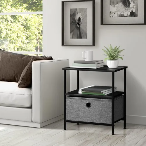 Miniatura 6 de Sorbus Mesita de noche con 1 cajón, mueble de noche y mesa auxiliar con marco de acero, parte superior de madera y contenedores de tela fáciles
