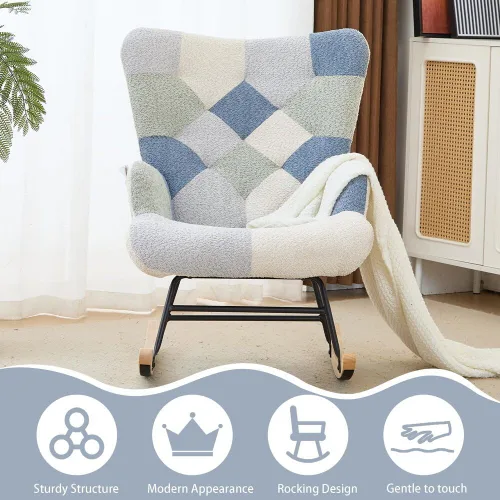 Miniatura 9 de Mecedora tapizada para cuarto de bebé, mecedora tapizada con respaldo alto, silla auxiliar cómoda para sala de estar, dormitorio, oficinas
