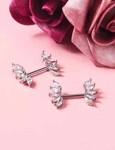 Miniatura 4 de Vqoxaggi - Piercing para pezón de acero quirúrgico de 14 G para mujer, con gargantilla, collar de corazón, pezón, barra de piercing para pezón
