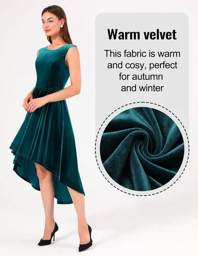 Miniatura 5 de BeryLove Women's Velvet Formal Dresses A-line Flowy Midi Dresses Sleeveless Wedding Guest Evening Party Cocktail Dresses
