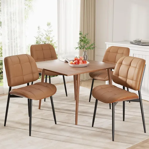 Miniatura 35 de Silla de comedor, moderna de mediados de siglo con cojín grueso, sillas de cocina tapizadas de piel sintética con respaldo de madera curvada de Beige