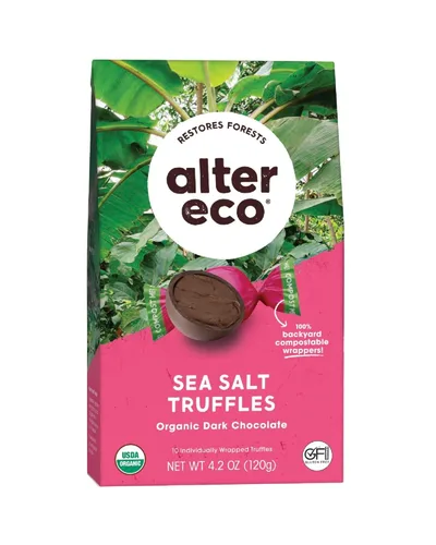 Miniatura 6 de Alter Eco Trufas de sal de mar oscuro profundo 58% cacao oscuro puro, comercio justo, orgánico, sin OMG, trufas de chocolate negro sin gluten