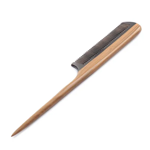 Miniatura 3 de Breezelike Peines de pelo Peine de cola de madera desenredante de dientes finos Peine de cuerno de sándalo natural estático para mujer